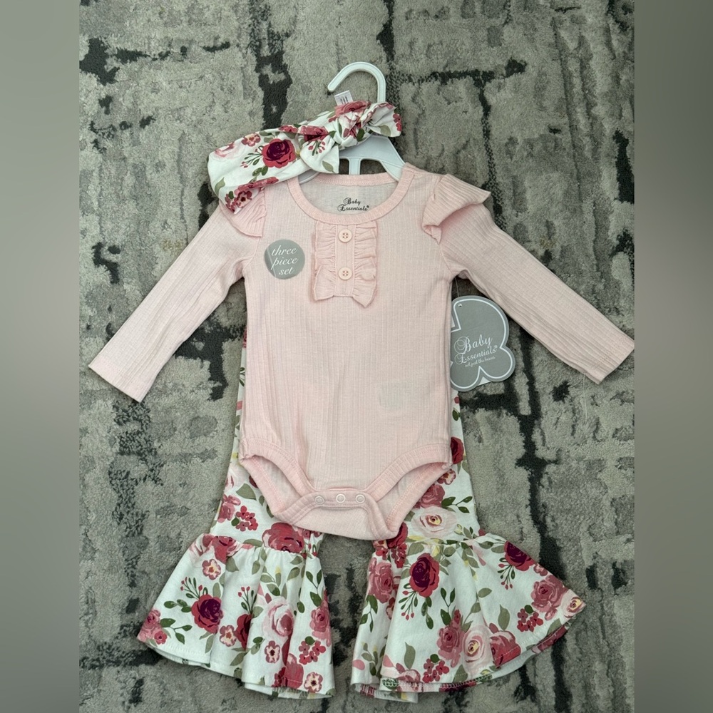 Baby Essentials Pink and Floral Three-Piece Set